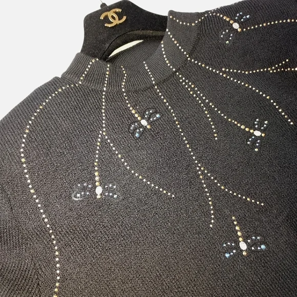 Sale🥳St. John Evening Black Sweater w/ Crystal & Gold Dragonflies - Picture 2 of 6
